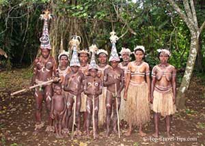 Extended family in Vanuatu wearing traditional clothing
