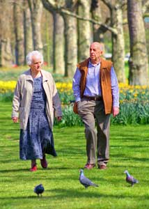 Senior couple walking in a park
