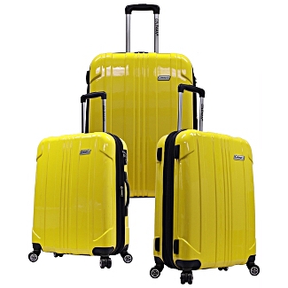 Yellow colored 3 pieces spinner luggage set