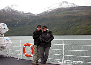 Asa Gislason and her husband onboard wildlife cruise ship
