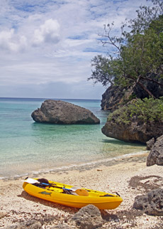 Kayak on a beach in private island in Vanuatu