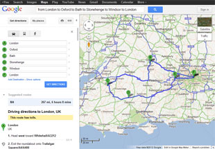 Sample route map round trip London to London